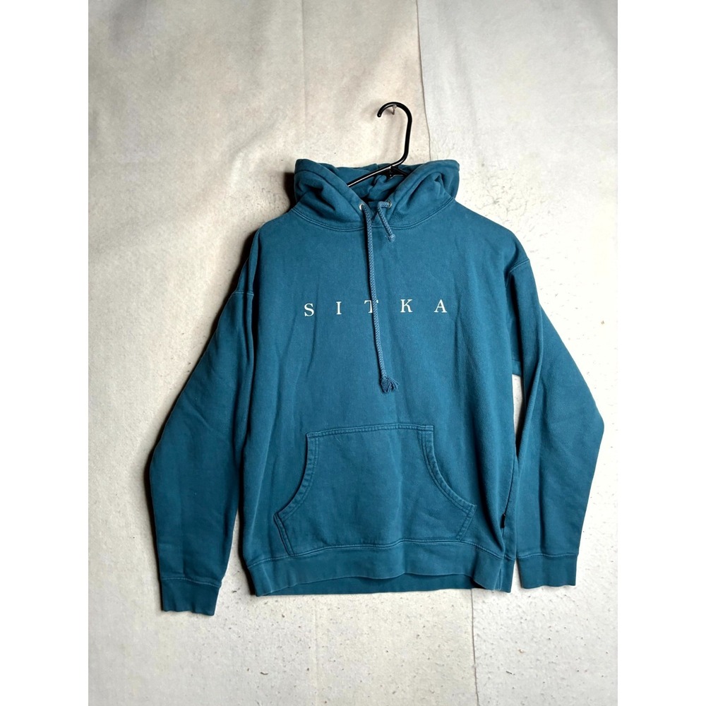 Sitka Hoodie Mens Medium Blue Cotton Fleece Lined Ribbed Kangaroo Pocket Winter